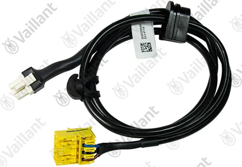 Vaillant Kabelbaum mit schwarzem Kabel und gelbem Stecker für elektrische Anschlüsse, geeignet für bestimmte Modelle der Vaillant Geräte.